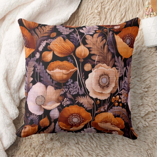 Moody poppies on black pattern kissen (Decke)