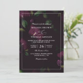 Moody Purple Blooms Budget QR Code Wedding Einladung (Stehend Vorderseite)
