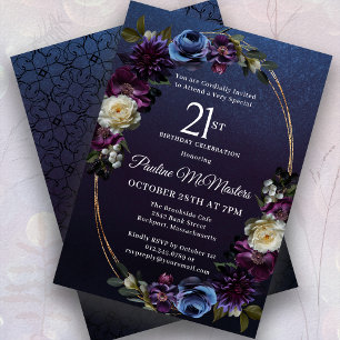 Moody Purple Flowers 21. Geburtstag Party Einladung