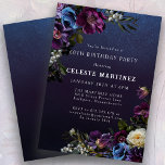 Moody Purple Flowers 60. Geburtstagsparty Einladung<br><div class="desc">Tief violette Blumen mit weißen und blauen Pop sorgen für eine stimmungsvolle Winterpalette. Sie sind in dunkelgrünem und schwarzem Blattwerk eingebettet. Der dunkelblaue Aquarellhintergrund verleiht ihm ein gotisches Flair und rahmt die Blume perfekt ein. Es macht auch den weißen Text Pop. Diese Einladung zum 60. Geburtstag ist zum Download und...</div>