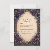 Moody Purple Gothic Floral Wedding RSVP Karte (Vorderseite)