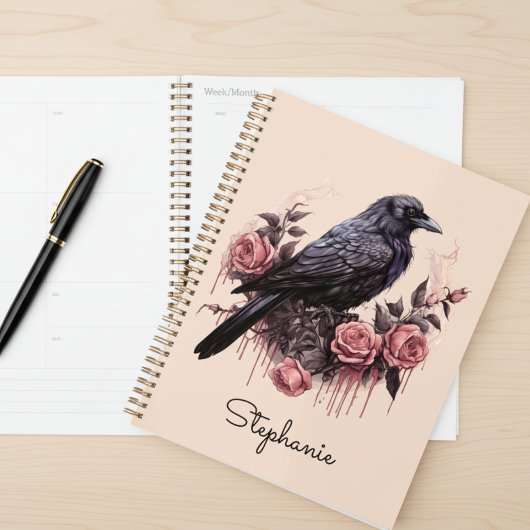 Moody Raven Rose Floral Dark Academic Planner Planer