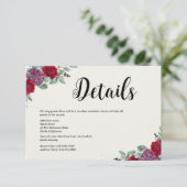 Moody Red and Plum Purple Floral Wedding Begleitkarte (Stehend Vorderseite)