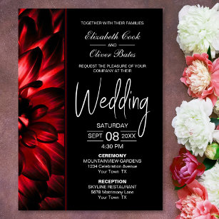 Moody Red Floral Wedding Einladung