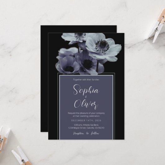 Moody Romantic Dark Floral Gothic Wedding Einladung (Vorderseite/Rückseite Beispiel)