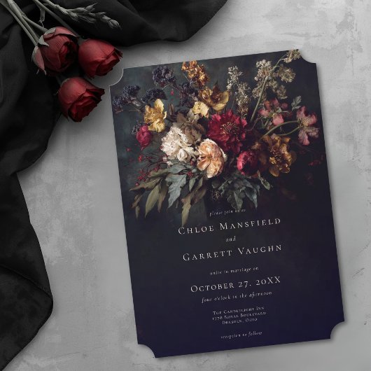 Moody Romantic Dark Floral Gothic Wedding Einladung