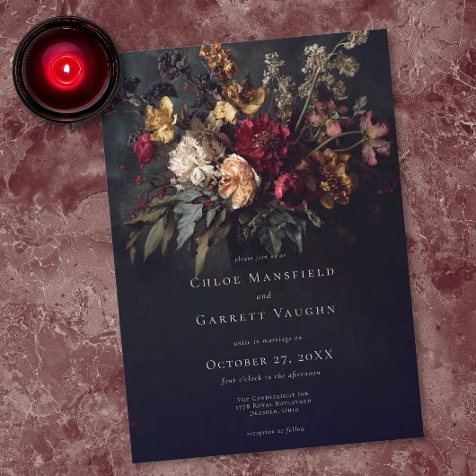 Moody Romantic Dark Floral Gothic Wedding Einladung