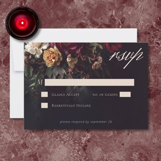Moody Romantic Dark Floral Gothic Wedding RSVP Karte