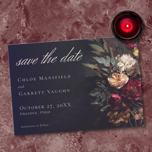 Moody Romantic Dark Floral Gothic Wedding Save The Date