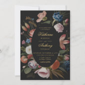 Moody Romantic Floral Dreamy Black Frame Wedding Einladung (Vorderseite)