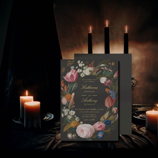 Moody Romantic Floral Frame Dreamy Wedding Einladung