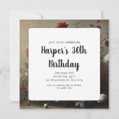 Moody Romantic Florals Geburtstag Einladung (Rückseite)