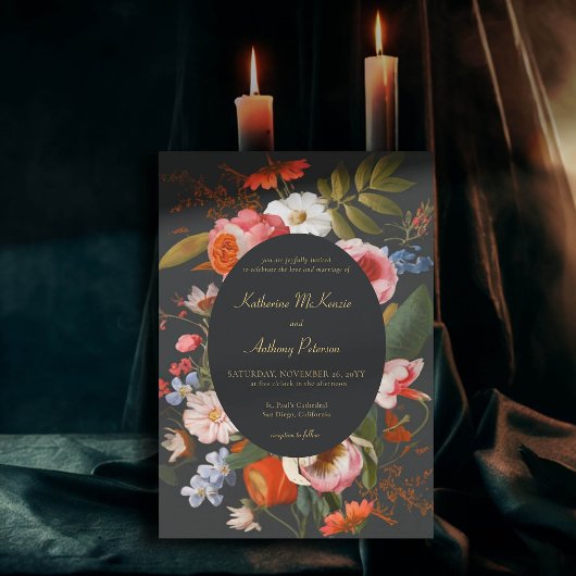 Moody Romantic Gothic Dark Bold Floral Wedding Einladung