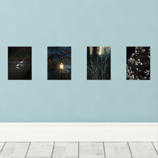 Moody Romantic Nature Wall Art Set of Four Posters (Holzboden)