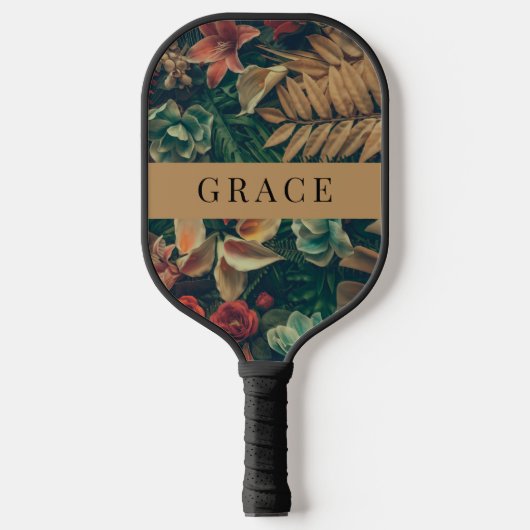 Moody Romantic Tropical Gold Floral Pickleball Schläger (Vorderseite)