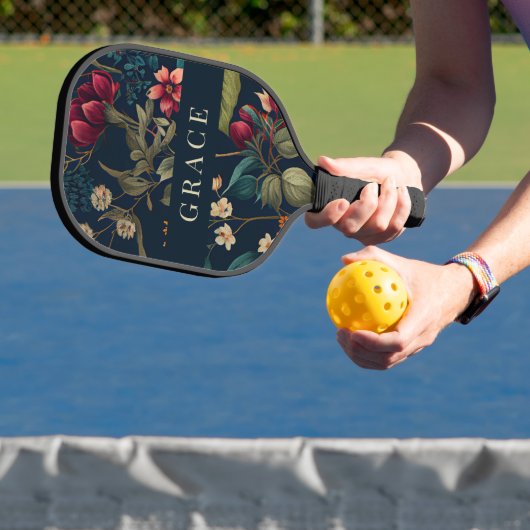 Moody Romantik Navy Blue Floral Pickleball Schläger (InSitu)
