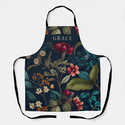 Moody Romantik Navy Blue Floral Schürze (Vorderseite)