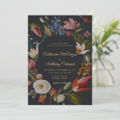 Moody-romantische Gotik-Dunkelblumen-Hochzeit Einladung (Stehend Vorderseite)