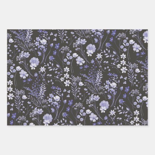 Moody & Romantische Wildblume Tonal Wasserfarbe Geschenkpapier Set (Vorderseite)