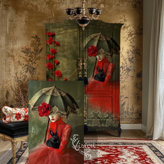 Moody Romantisches Parasol Portrait & Black Rabbit Seidenpapier