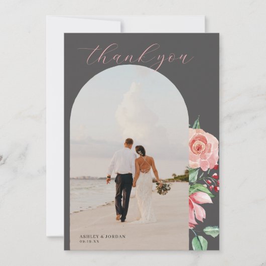 Moody-Rose | Romantische Frühlingsflorale Hochzeit Dankeskarte (Vorderseite)