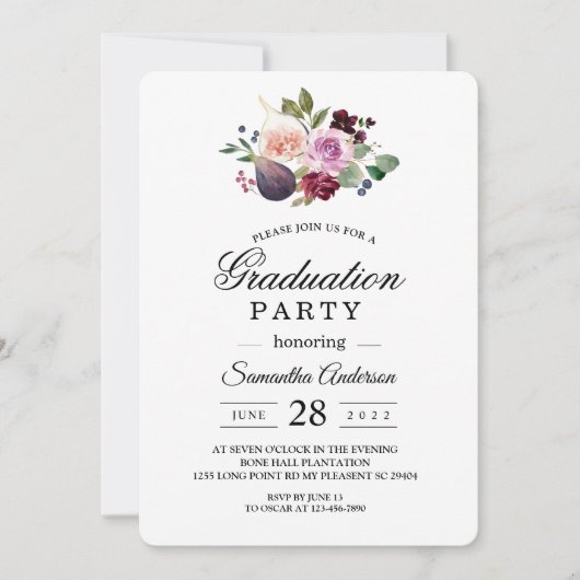 Moody & Rustic Burgund Wasserfarbe Blume & Berry Einladung (Vorderseite)