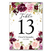 Moody & Rustic Burgund Wasserfarbe Blume & Leaf Tischnummer (Rückseite)