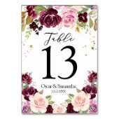 Moody & Rustic Burgund Wasserfarbe Blume & Leaf Tischnummer (Vorderseite)