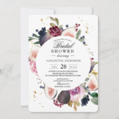 Moody & Rustic Burgundy Floral & Berry Frame Einladung (Vorderseite)