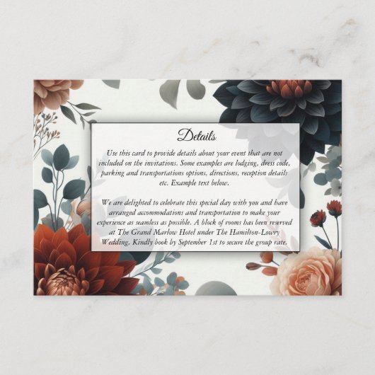 Moody Rustic Fall Florals Wedding Begleitkarte (Vorderseite)