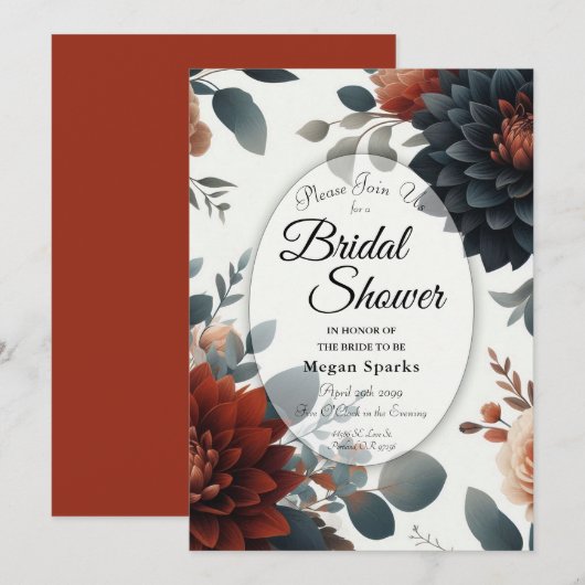Moody Rustic Fall Florals Wedding Brautparty Einladung (Vorne/Hinten)