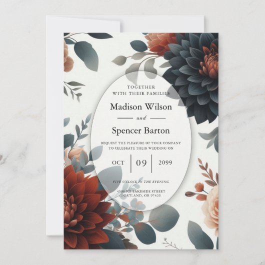 Moody Rustic Fall Florals Wedding Einladung (Vorderseite)