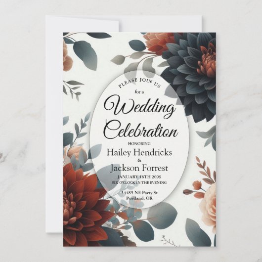 Moody Rustic Fall Florals Wedding Einladung (Vorderseite)