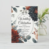 Moody Rustic Fall Florals Wedding Einladung (Stehend Vorderseite)
