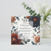 Moody Rustic Fall Florals Wedding Einladung (Stehend Vorderseite)