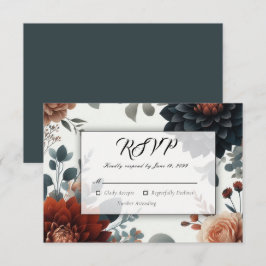 Moody Rustic Fall Florals Wedding RSVP Karte
