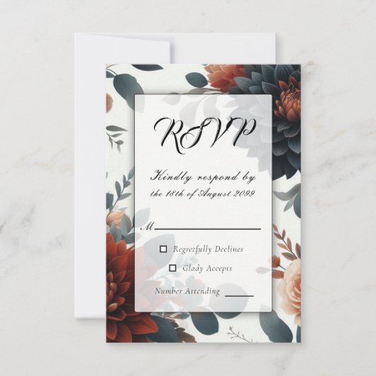 Moody Rustic Fall Florals Wedding RSVP Karte (Vorderseite)