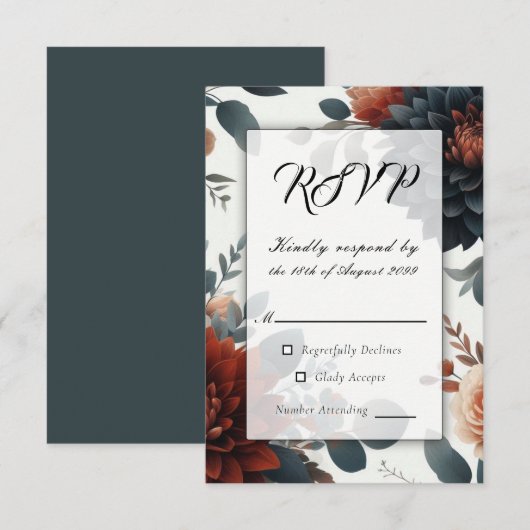 Moody Rustic Fall Florals Wedding RSVP Karte (Vorne/Hinten)