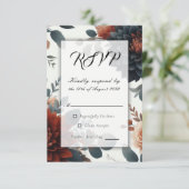 Moody Rustic Fall Florals Wedding RSVP Karte (Stehend Vorderseite)