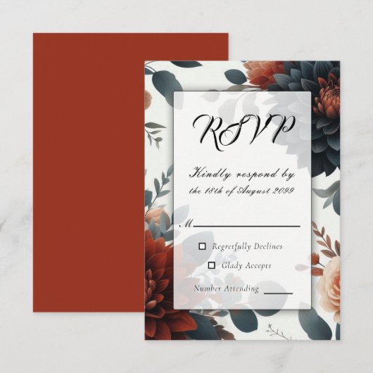 Moody Rustic Fall Florals Wedding RSVP Karte (Vorne/Hinten)