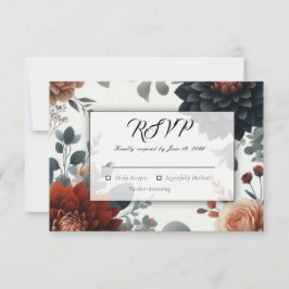 Moody Rustic Fall Florals Wedding RSVP Karte
