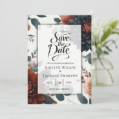 Moody Rustic Fall Florals Wedding Save The Date (Stehend Vorderseite)