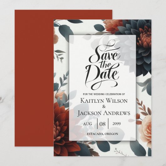 Moody Rustic Fall Florals Wedding Save The Date (Vorne/Hinten)