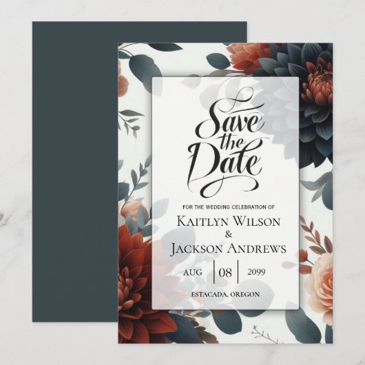 Moody Rustic Fall Florals Wedding Save The Date (Vorne/Hinten)