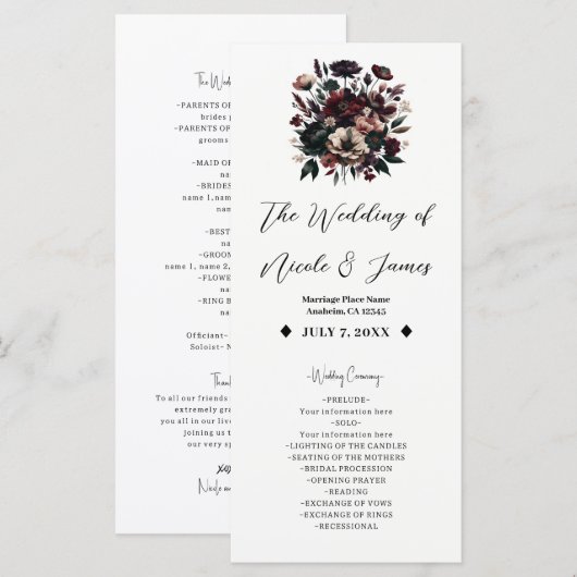 Moody Rustic Garden Florals Bohemisch Wedding Programm (Vorne/Hinten)