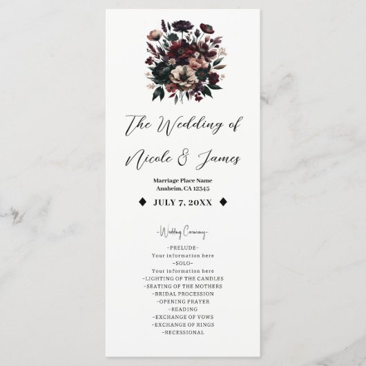 Moody Rustic Garden Florals Bohemisch Wedding Programm (Vorderseite)