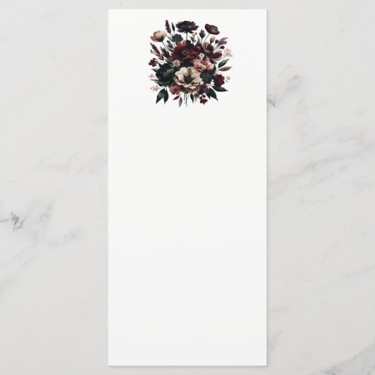 Moody Rustic Garden Florals Bohemische Hochzeitska Menükarte (Rückseite)