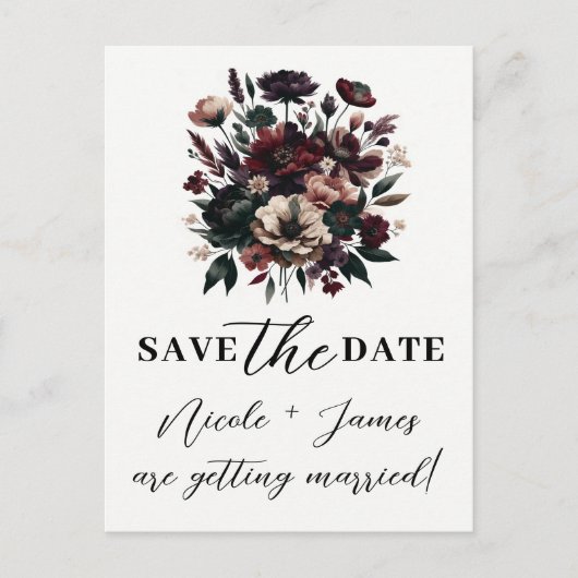 Moody Rustic Garden Florals Save the Date Bohemisc Ankündigungspostkarte (Vorderseite)