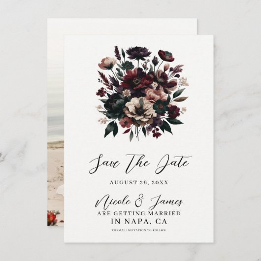 Moody Rustic Garden Florals Save the Date Bohemisc Einladung (Vorne/Hinten)