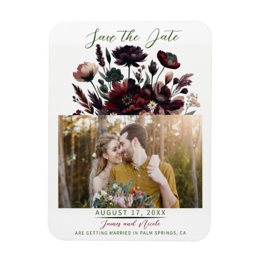 Moody Rustic Garden Florals Save the Date Bohemisc Magnet (Vertikal)